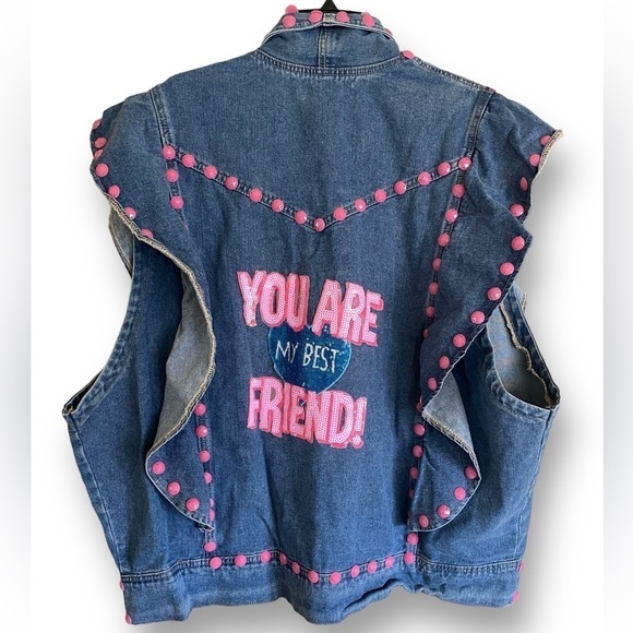 Lisette Embellished Ruffle Denim Vest Oversized Urban Streetwear NWT Y2K - Picture 1 of 13